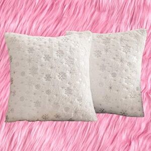 Set of two pillow cushion covers, plush white with iridescent snowflakes NEW